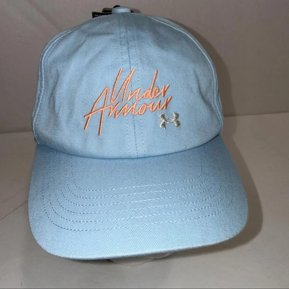 NWT Girl's Under Armour Sky Blue Cap with Peach Embroidery